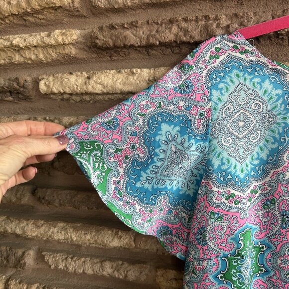 Talbots Colorful Paisley Bell Sleeve V Neck Back Top Size XS - Picture 8 of 10